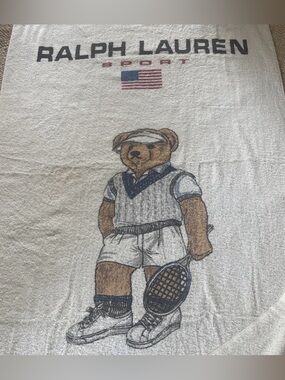 NWT Vtg Ralph Lauren Beach Towel  cotton USA 35” x 72” XXL Polo Bear Tennis NEW